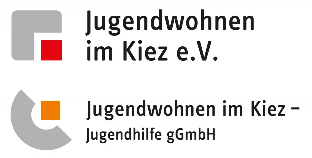 zwei verschiedene logos mit deutschem text. auf dem ersten steht jugendwohnen im kiez e.v. über einem grau roten, quadratischen motiv. auf dem zweiten steht jugendwohnen im kiez jugendhilfe ggmbh neben einem kreisförmigen grau orangenen logo. zwei verschiedene logos mit deutschem text. auf dem ersten steht jugendwohnen im kiez e.v. über einem grau roten, quadratischen motiv. auf dem zweiten steht jugendwohnen im kiez jugendhilfe ggmbh neben einem kreisförmigen grau orangenen logo.